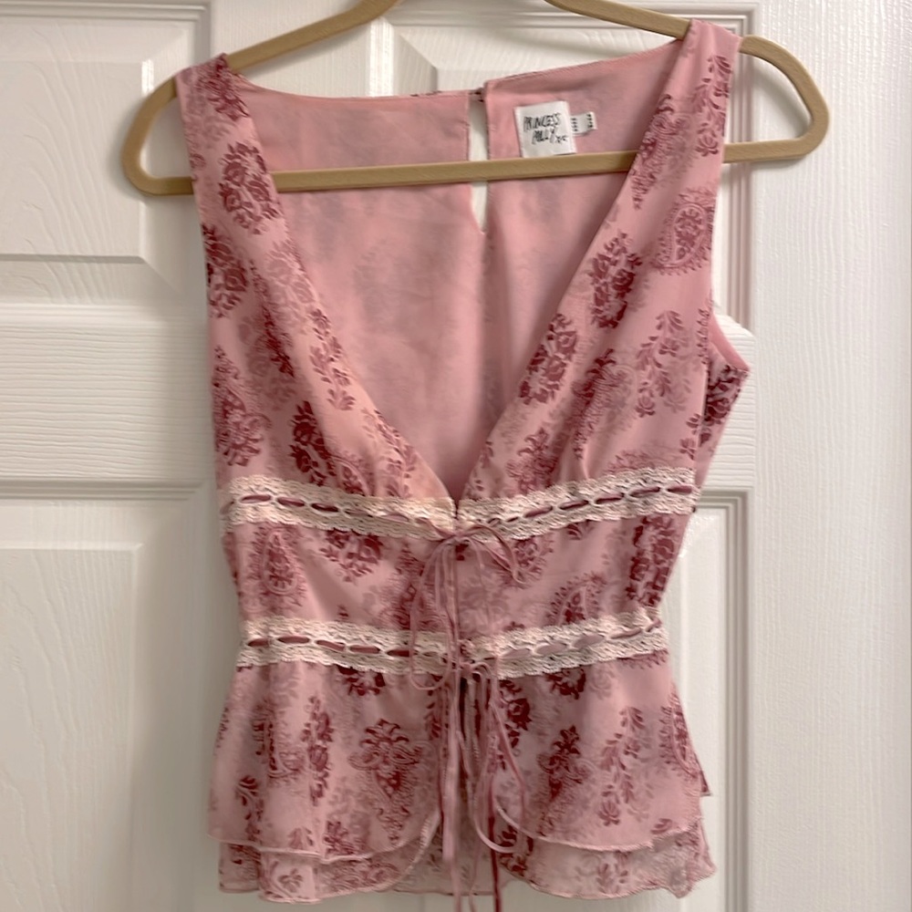 Princess Polly Pink Floral Lace-Trim Sleeveless Blouse